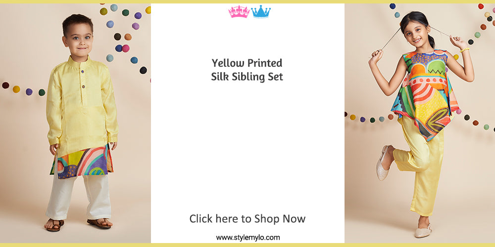 Yellow Printed Silk Kurta With Pyjama Set