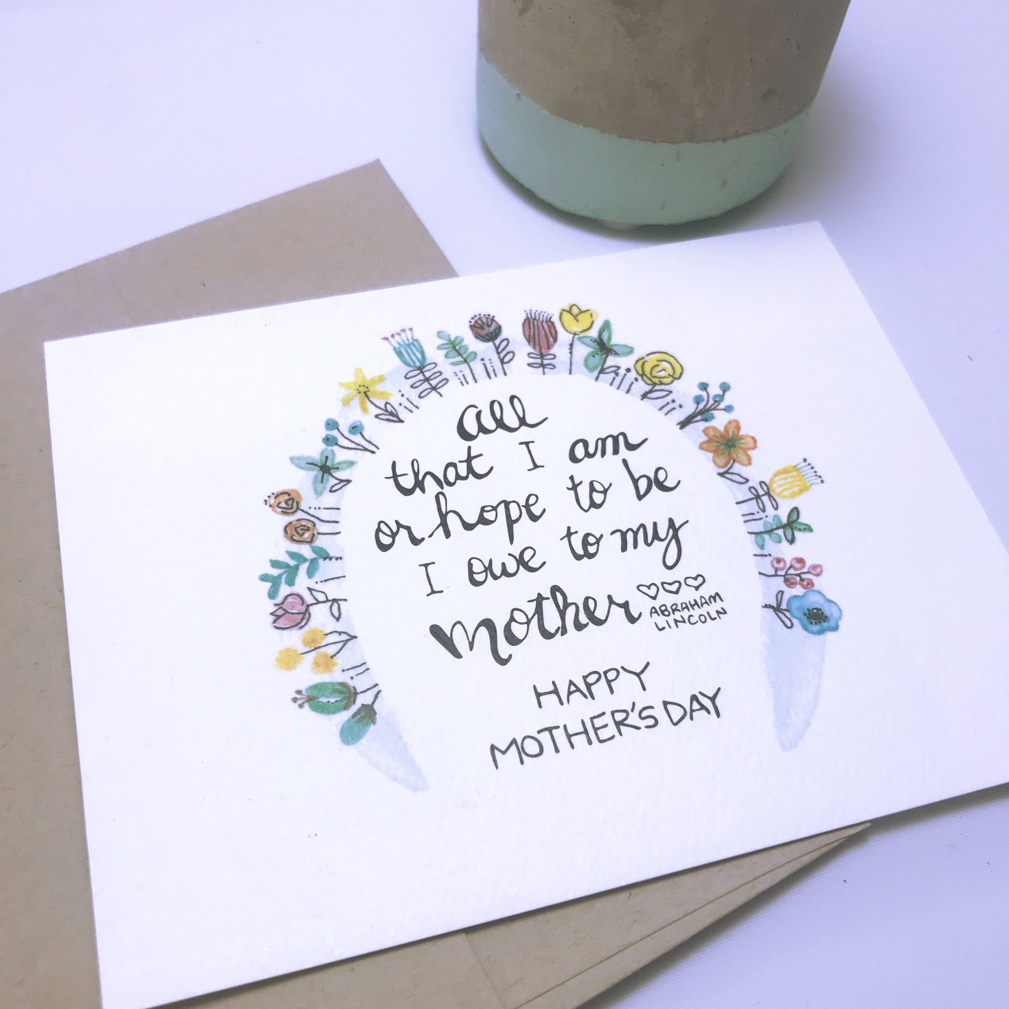 Mother S Day Card Abraham Lincoln Quote Watercolor And Ink Singl Itsbydesign