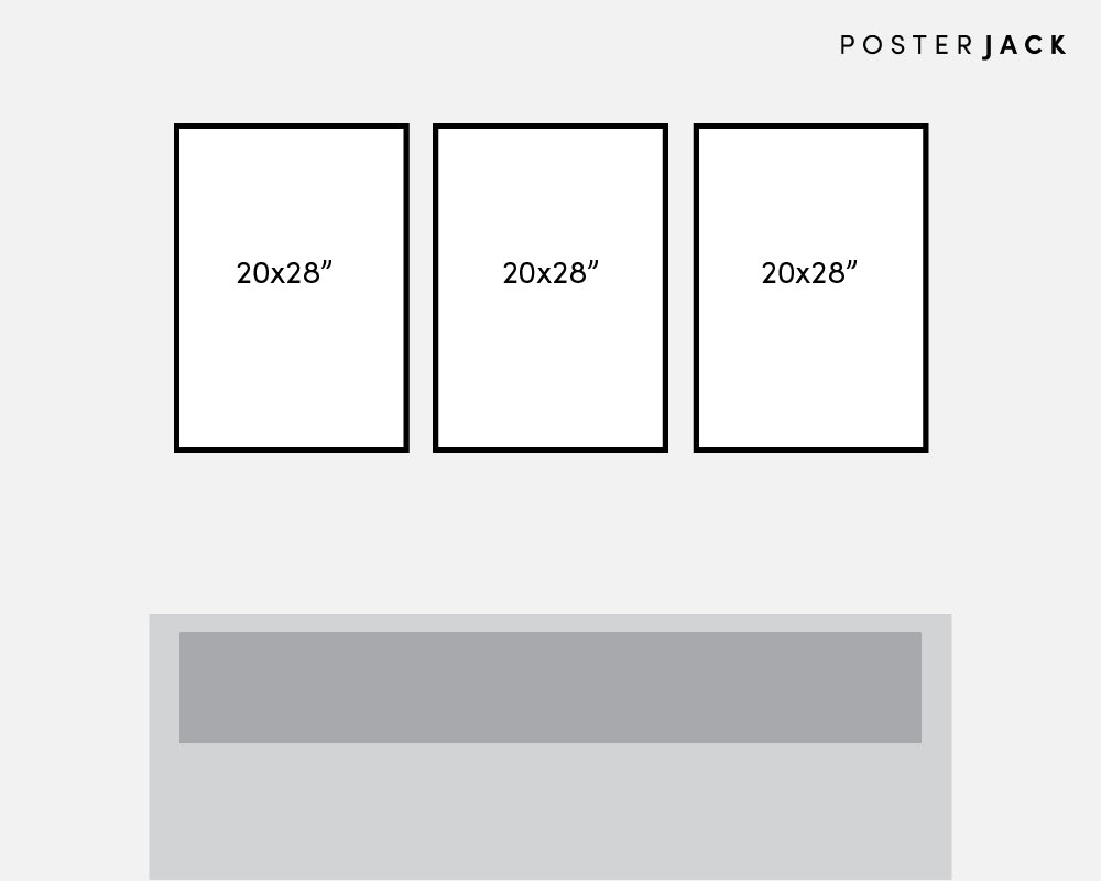 Gallery wall layout template for three 20x28 pictures