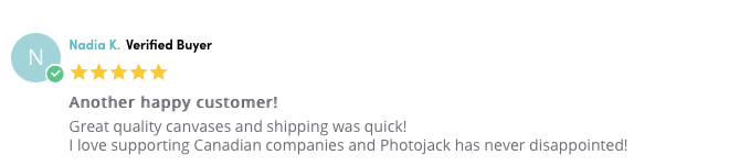 Screenshot of 5-Star Review of Canvas Prints by Posterjack Canada