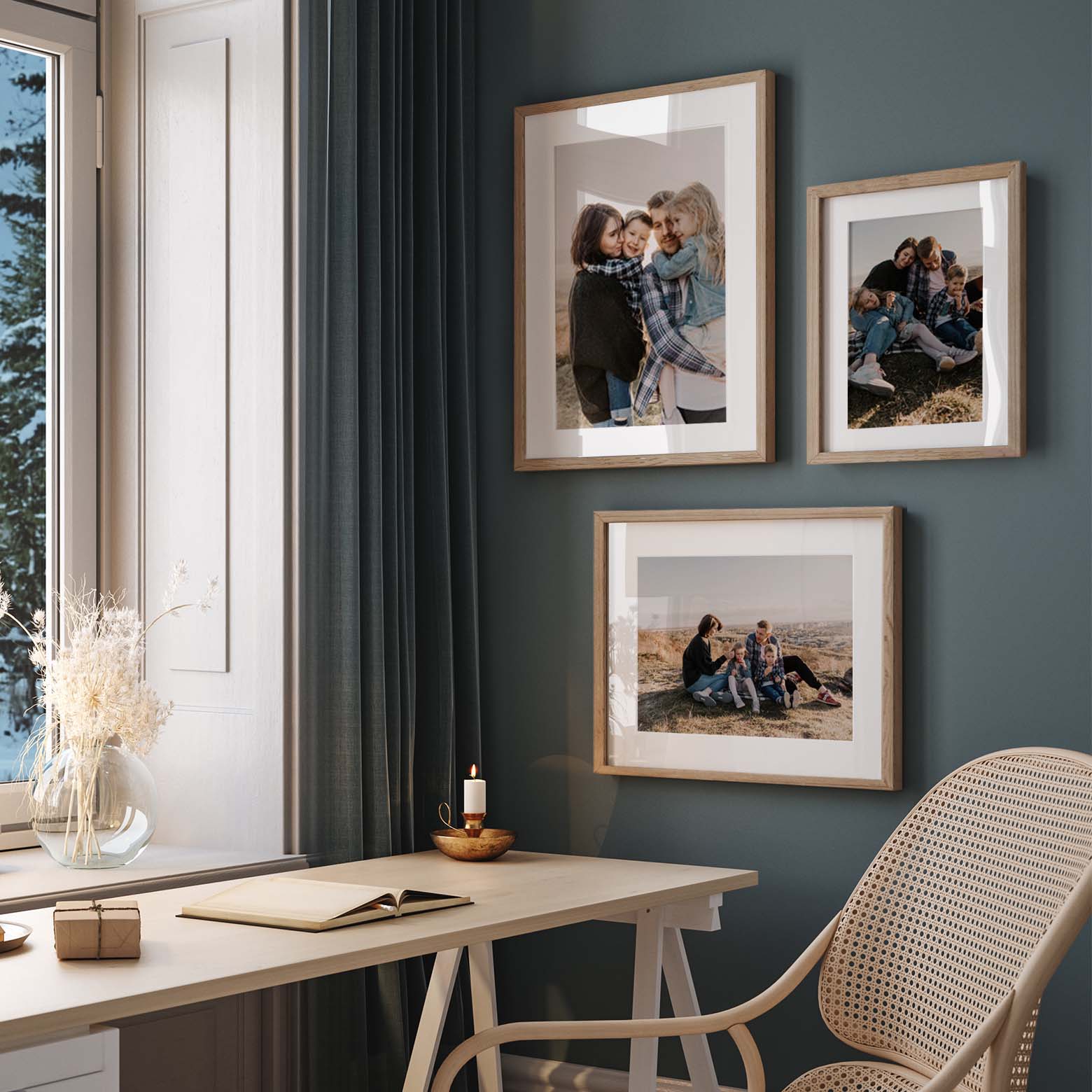 Three Framed Pictures Displayed on a Wall