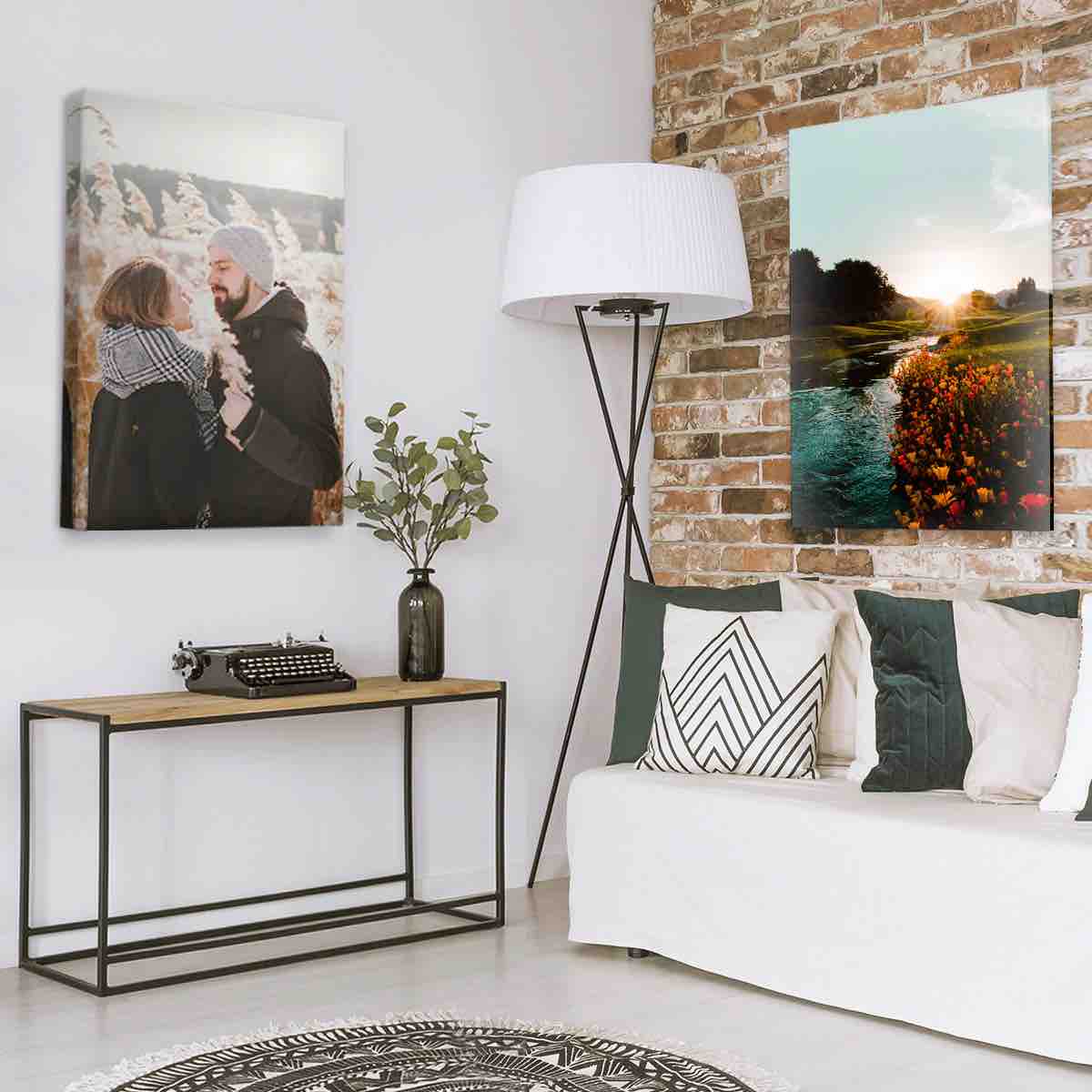 Posterjack Canvas & Acrylic Prints Displayed in a Styled Living Room