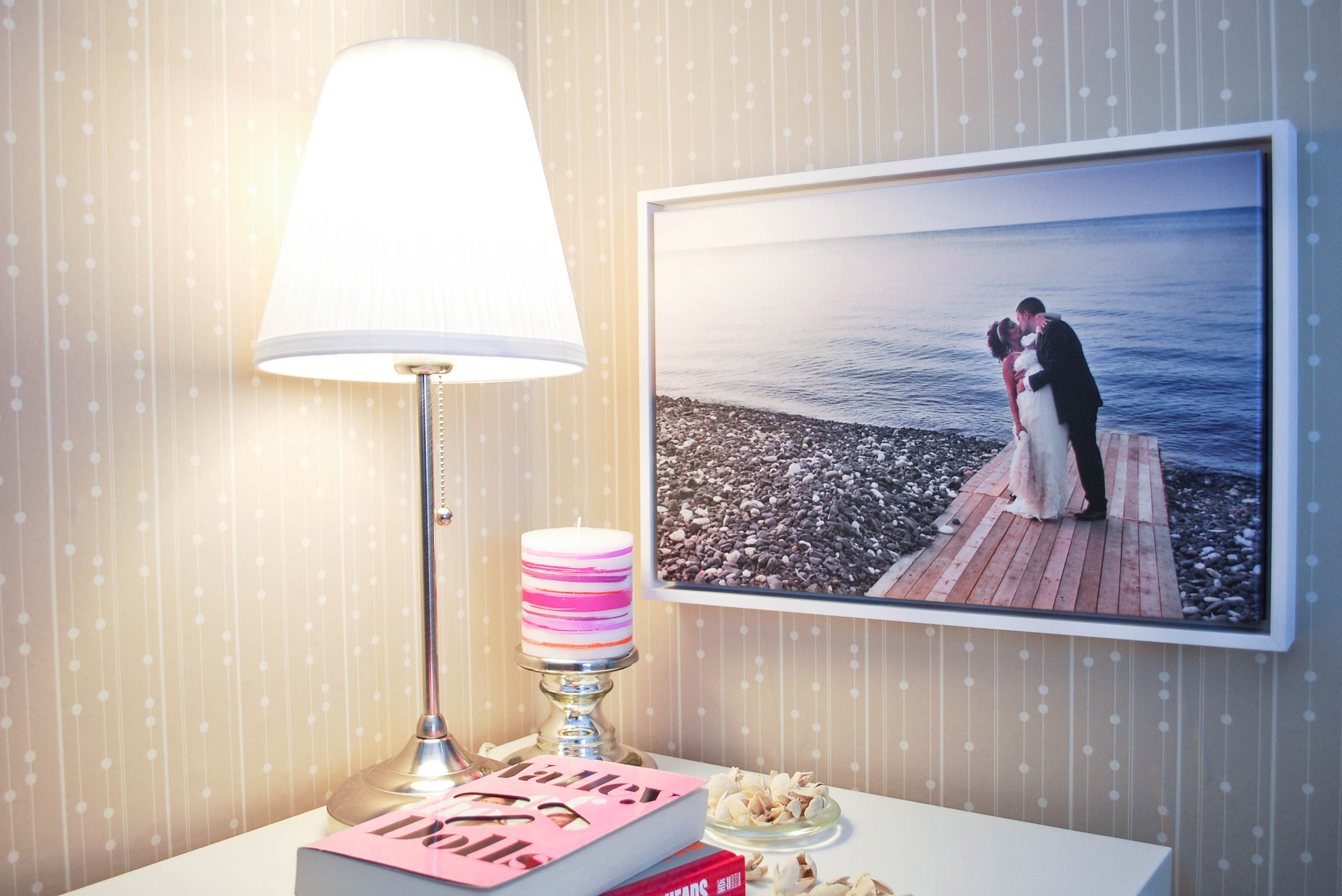 Wedding Photo Printed on Canvas with White Frame