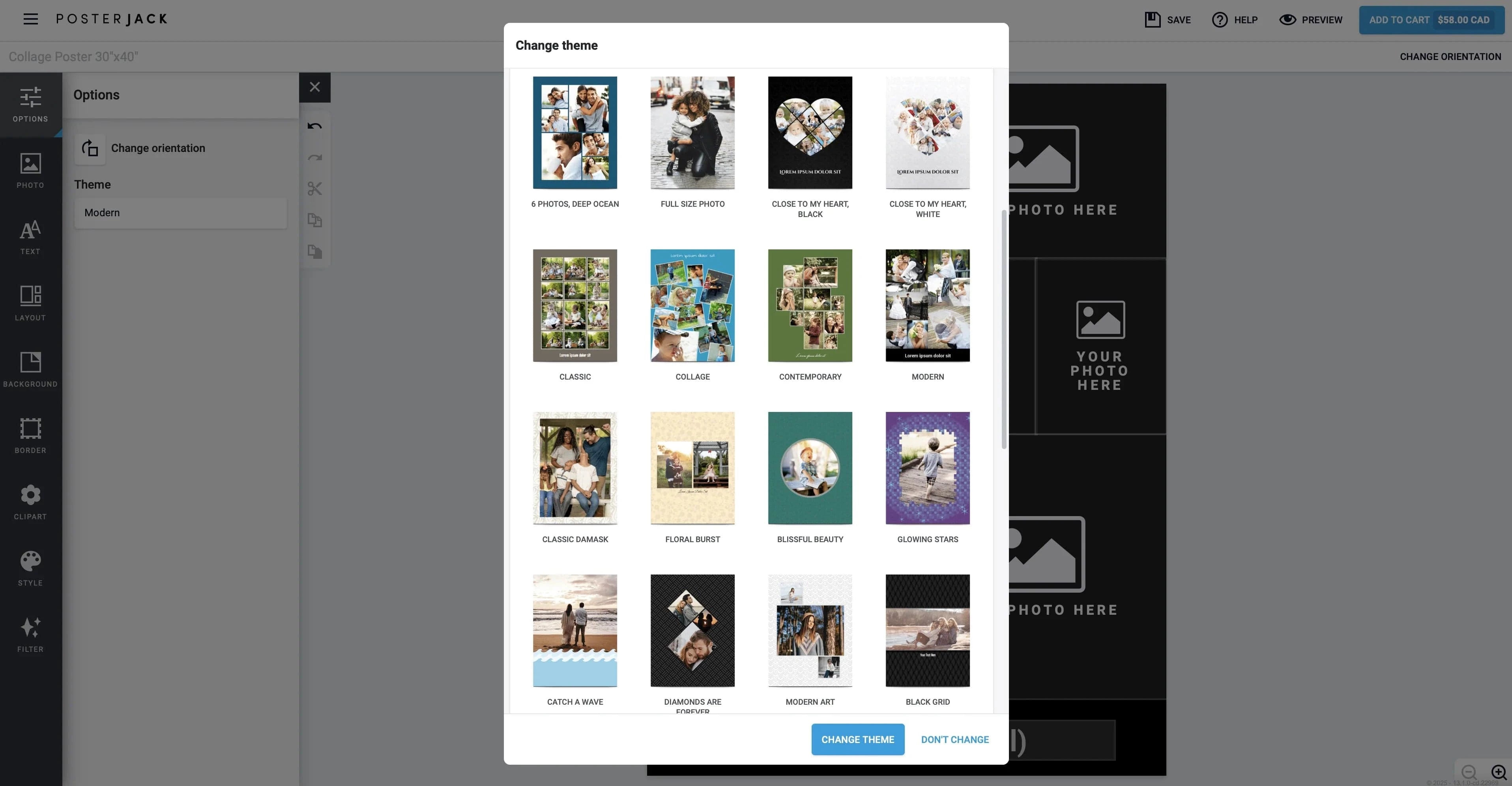 Screenshot of Posterjack website, showing various collage poster template options.