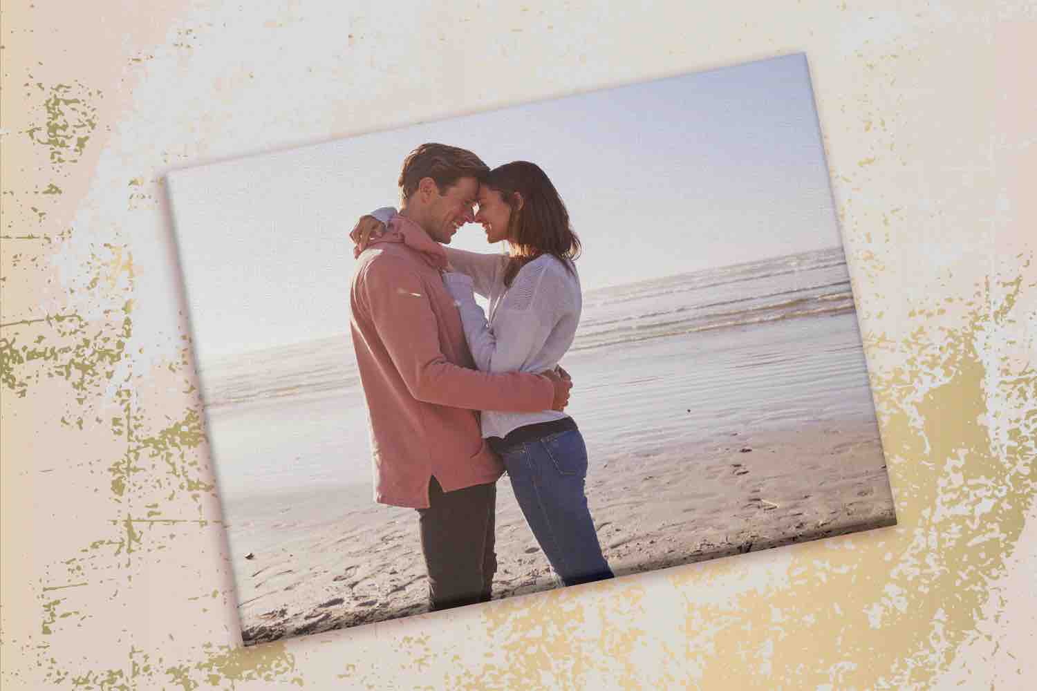 Romantic Photo of Couple on Beach Printed on Canvas by Posterjack