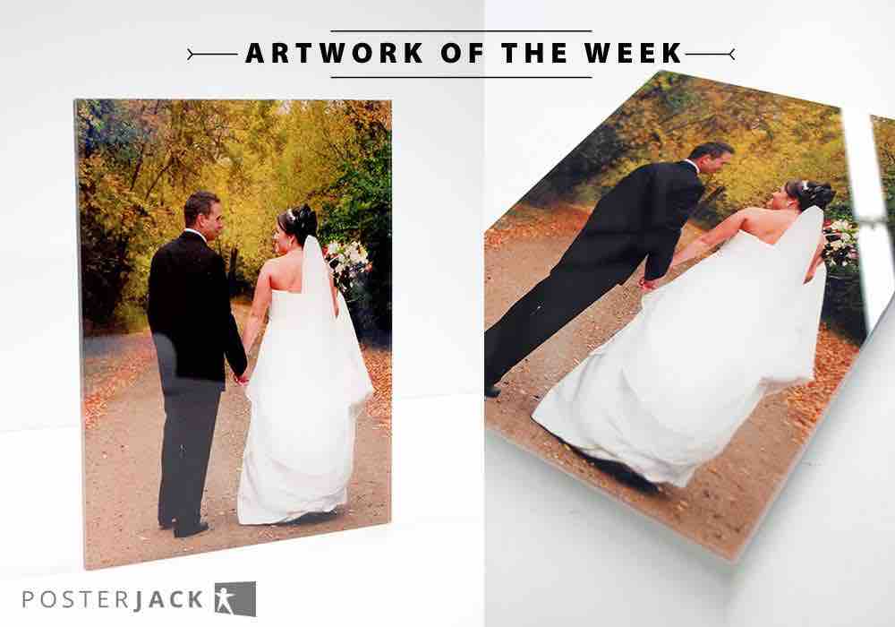 Bride and groom wedding photo turned into a Posterjack Acrylic Print