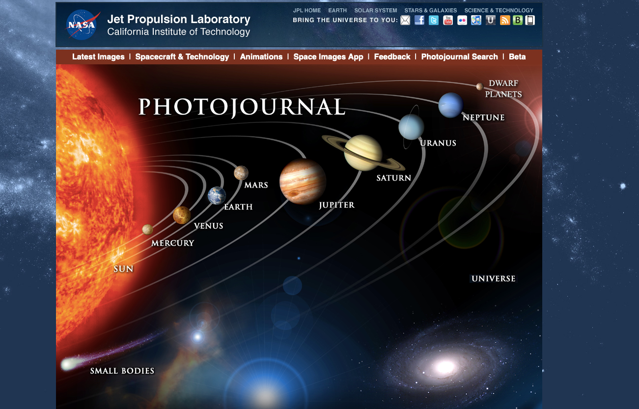 NASA Jet Propulsion Laboratory Photojournal Website Screenshot
