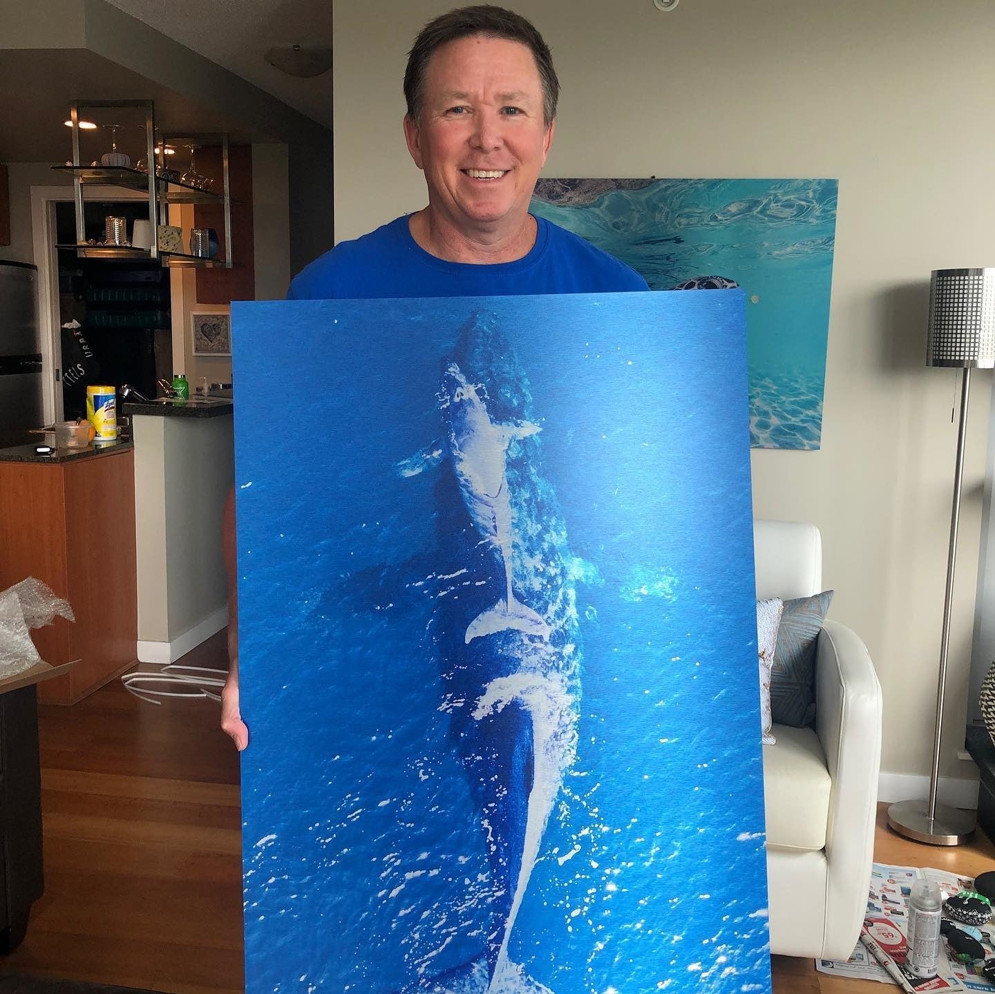 Posterjack Customer Displaying Metal Photo Print of Image of Humpback Whale Captured with a Drone