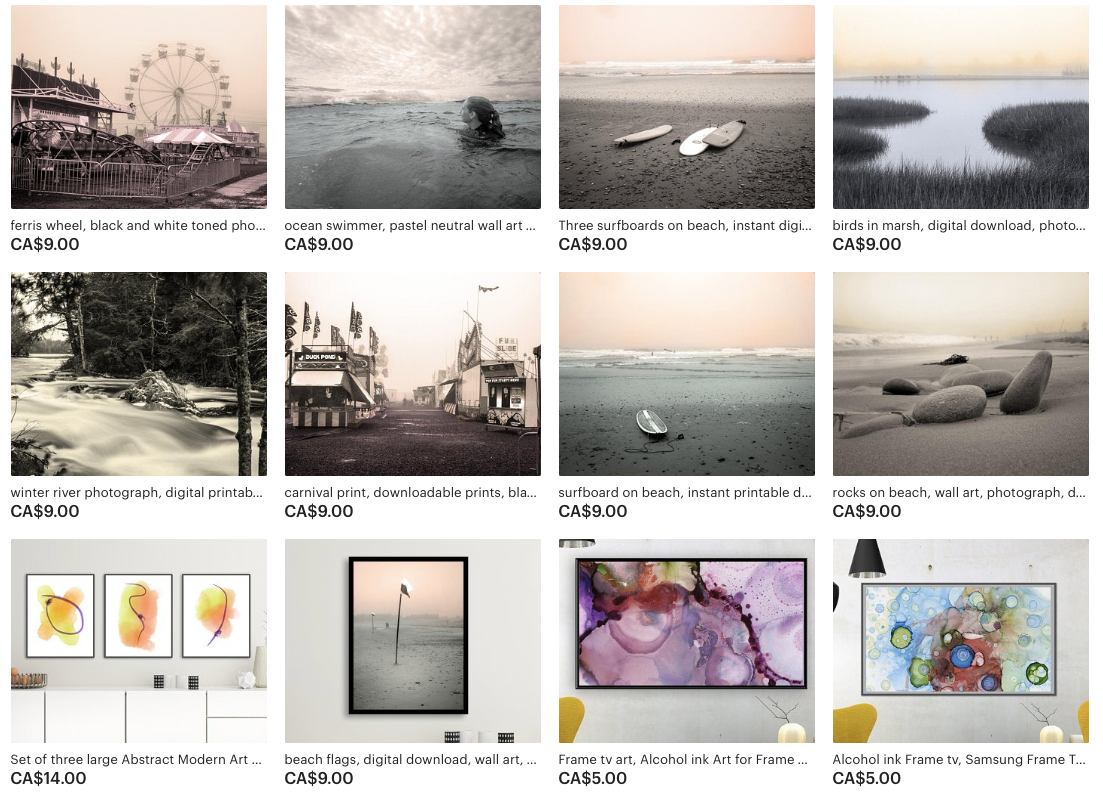 Screenshot of Etsy Digital Downloads by Canadian Artist