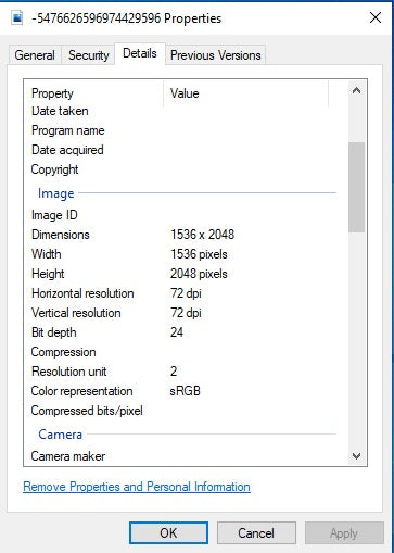 Windows PC Image Properies Photo Dimensions