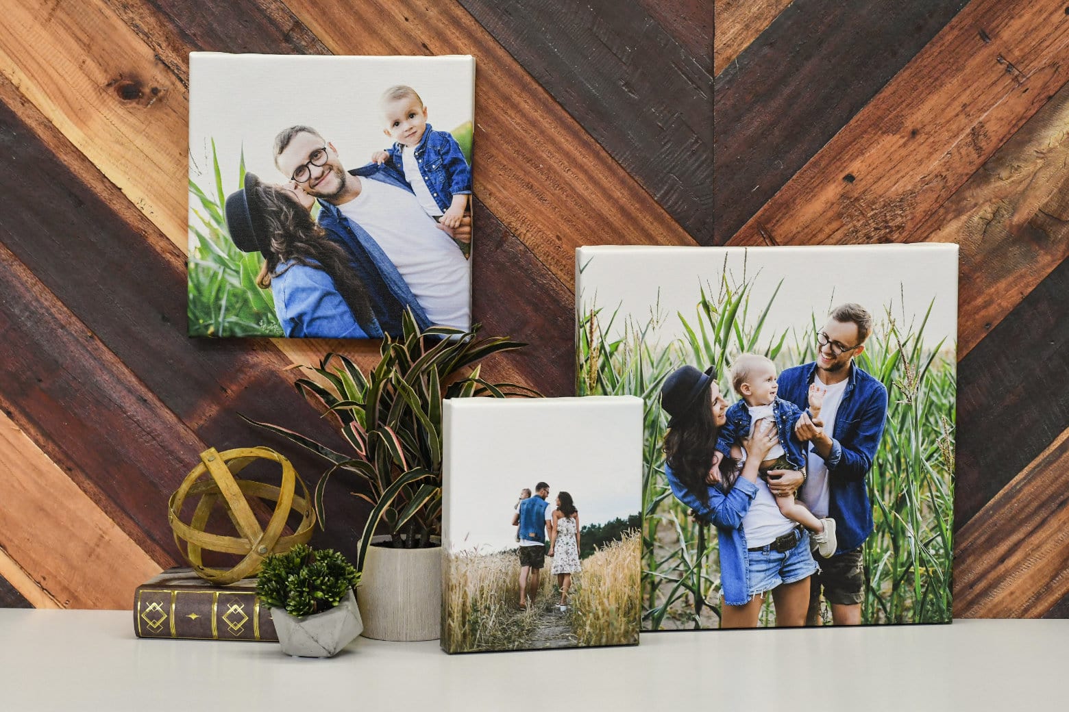 A collection of family photos printed on canvas by Posterjack Canada
