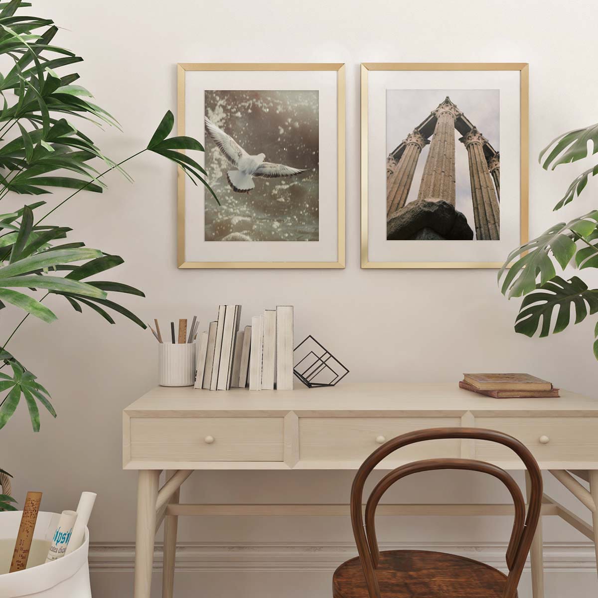 Gorgeous Gold Framed Prints Above Desk - Interior Design Trends for 2023