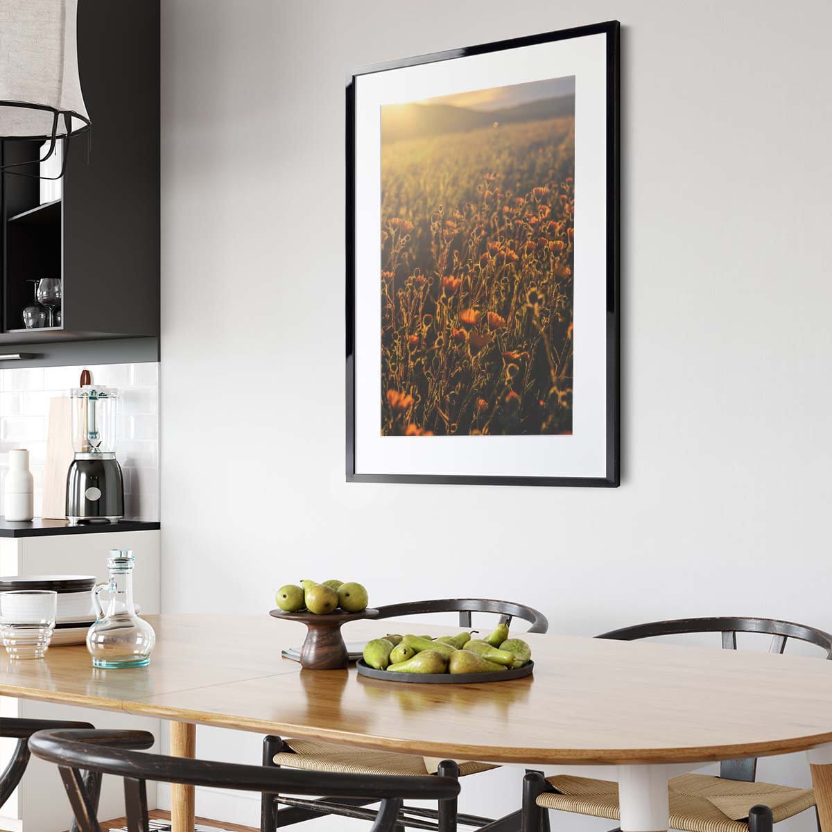 High-Gloss Lacquer Framed Photo Displayed in a Kitchen