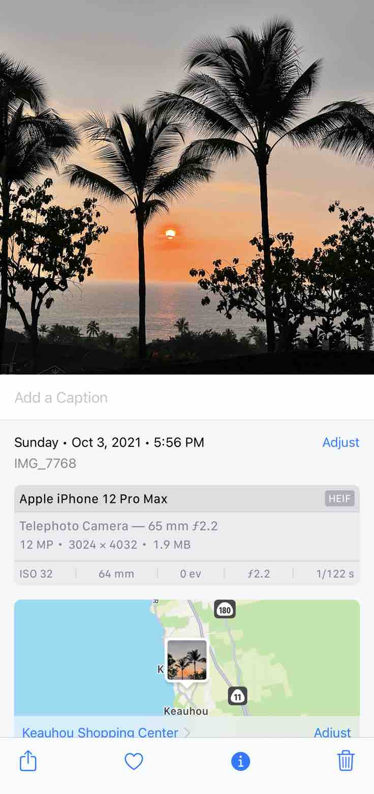 iPhone Photo Size Info Screenshot