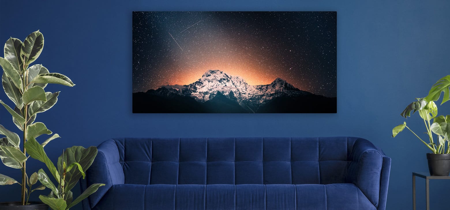 Stunning night sky photo of mountain and stars printed on HD metal by Posterjack