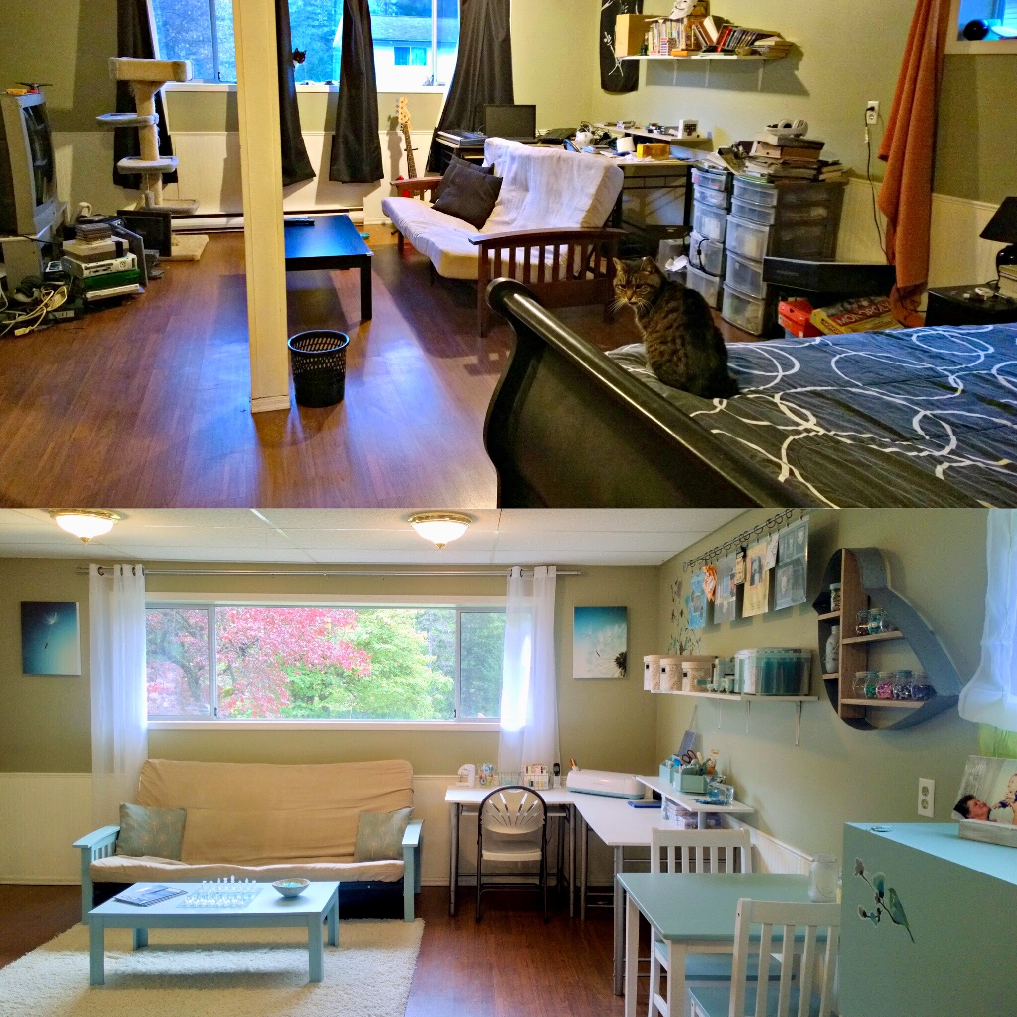 Room makeover transformation from teen bedroom to spare bedroom craft room before and after photos