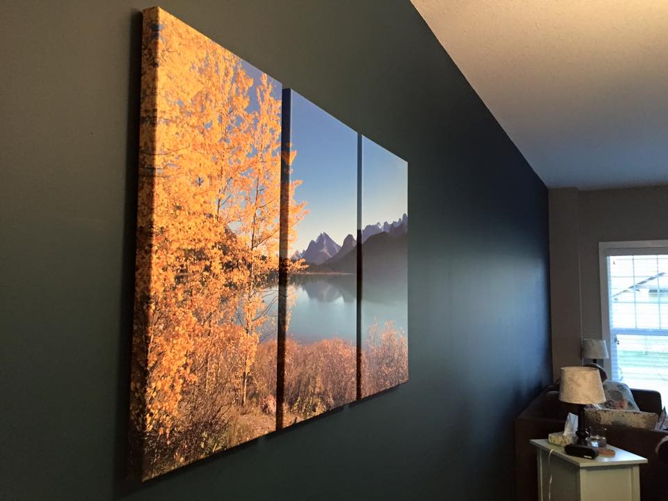 Beautiful autumn trees printed on a Posterjack Three-Panel Triptych Canvas Print