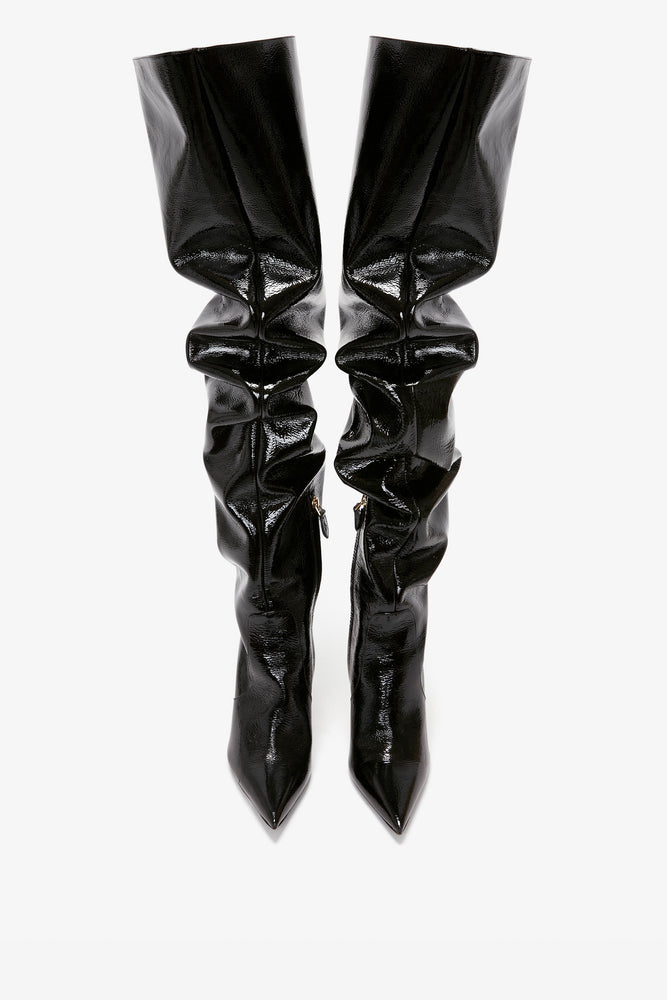 Victoria Beckham Thigh High Pointy Boot in Black Patent 39.5