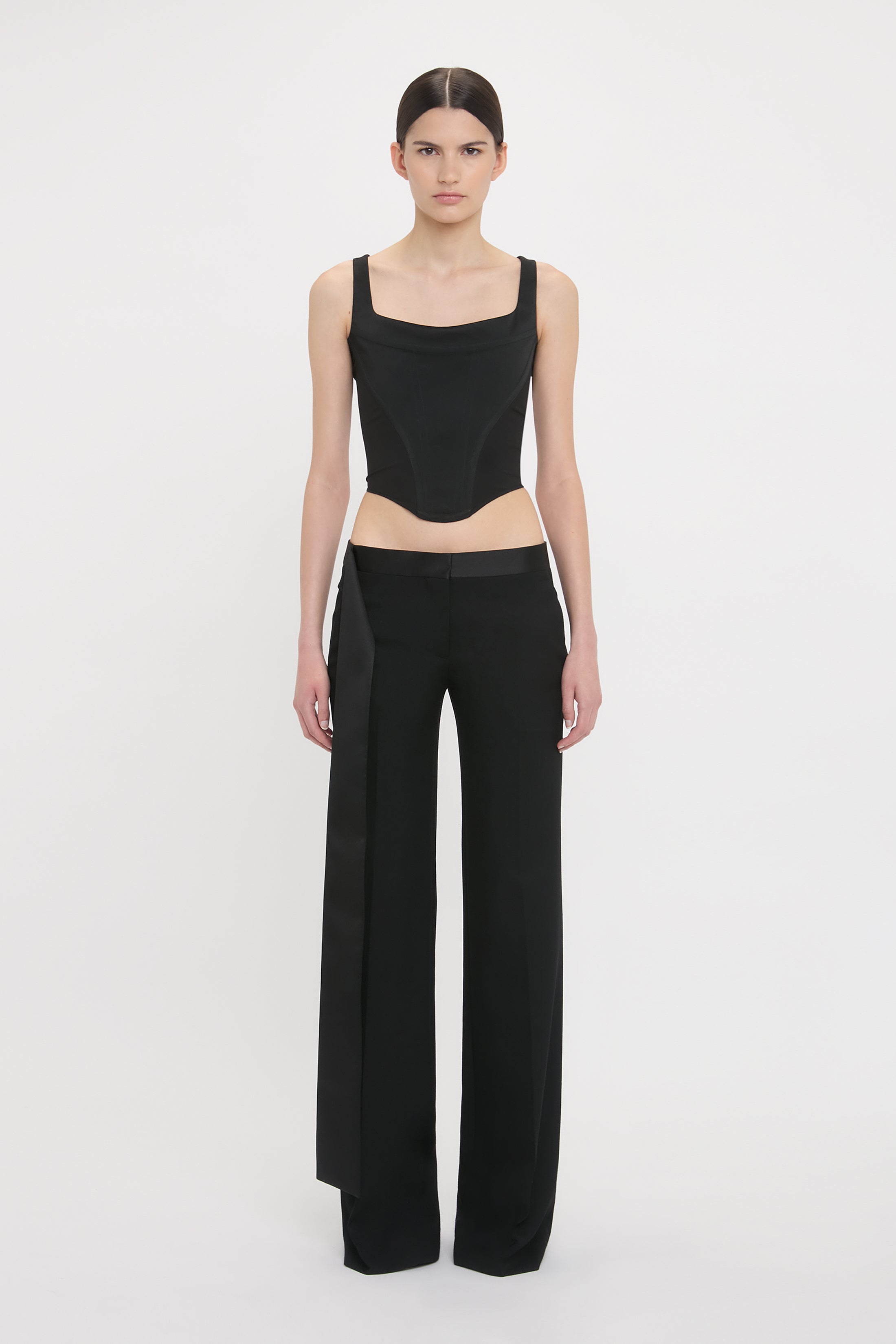 パンツ VICTORIA BECKHAM Women Straight Pants 1124WTR004763I BLACK B Side Panel wool-blend wide-leg pants in black - Victoria