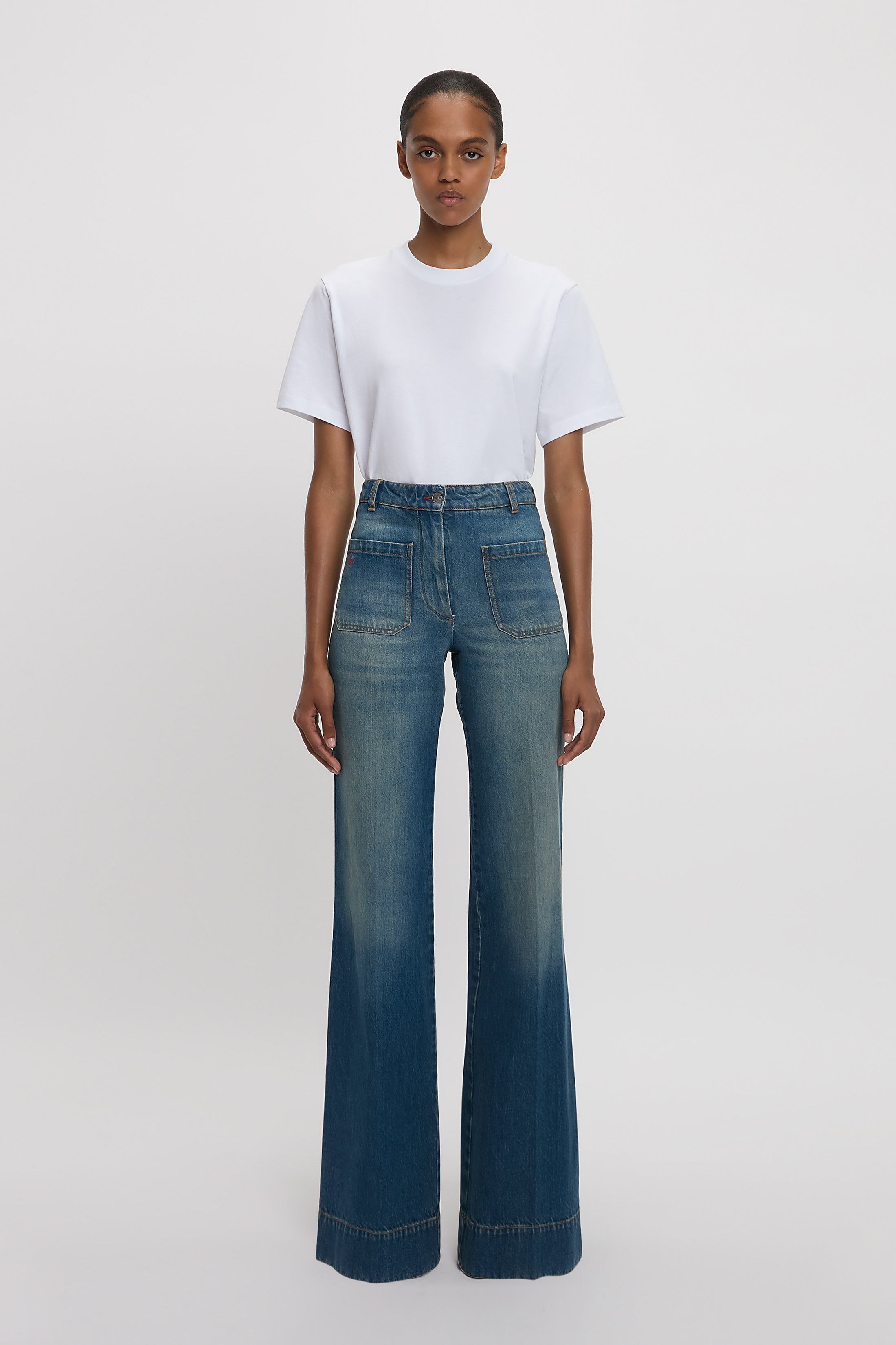 Exclusive Alina High Waisted Stretch Jean In Mid Blue - Victoria Beckham UK product image