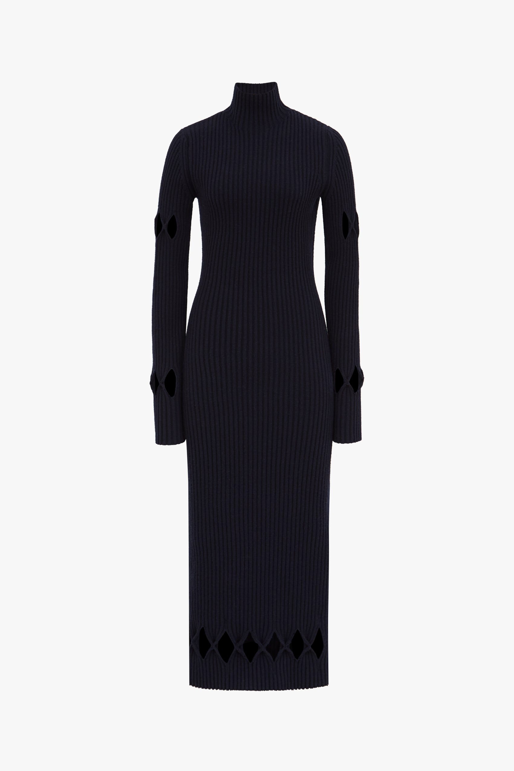 Sleeveless Polo Neck Midi Dress in Navy and Black | Victoria Beckham