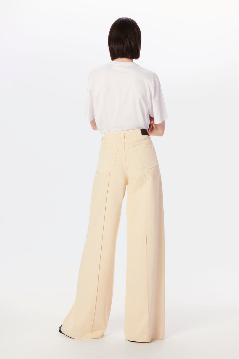 High-Waisted Wide Leg Jean in Ivory | Victoria Beckham