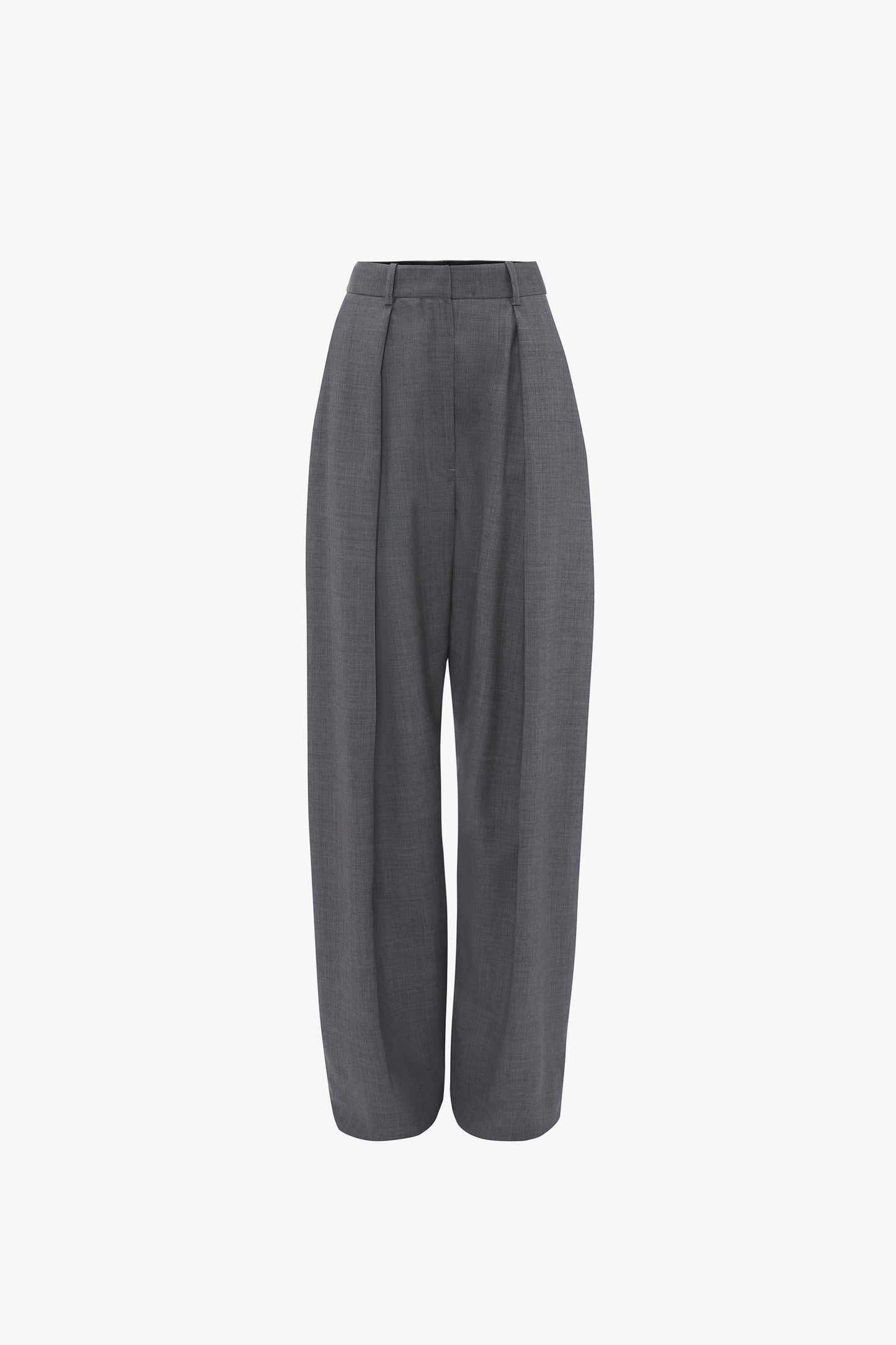 Wide Leg Pleated Trouser In Grey Melange