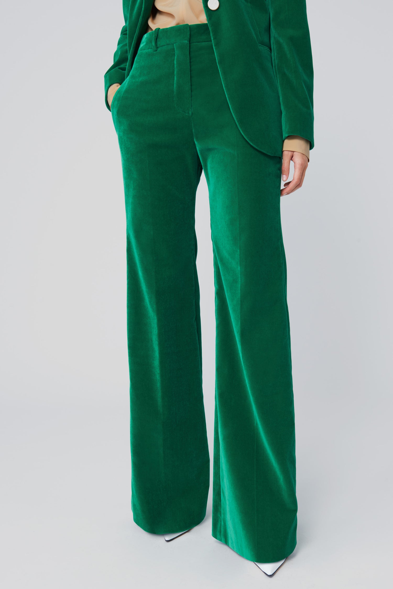 green velvet high waisted pants