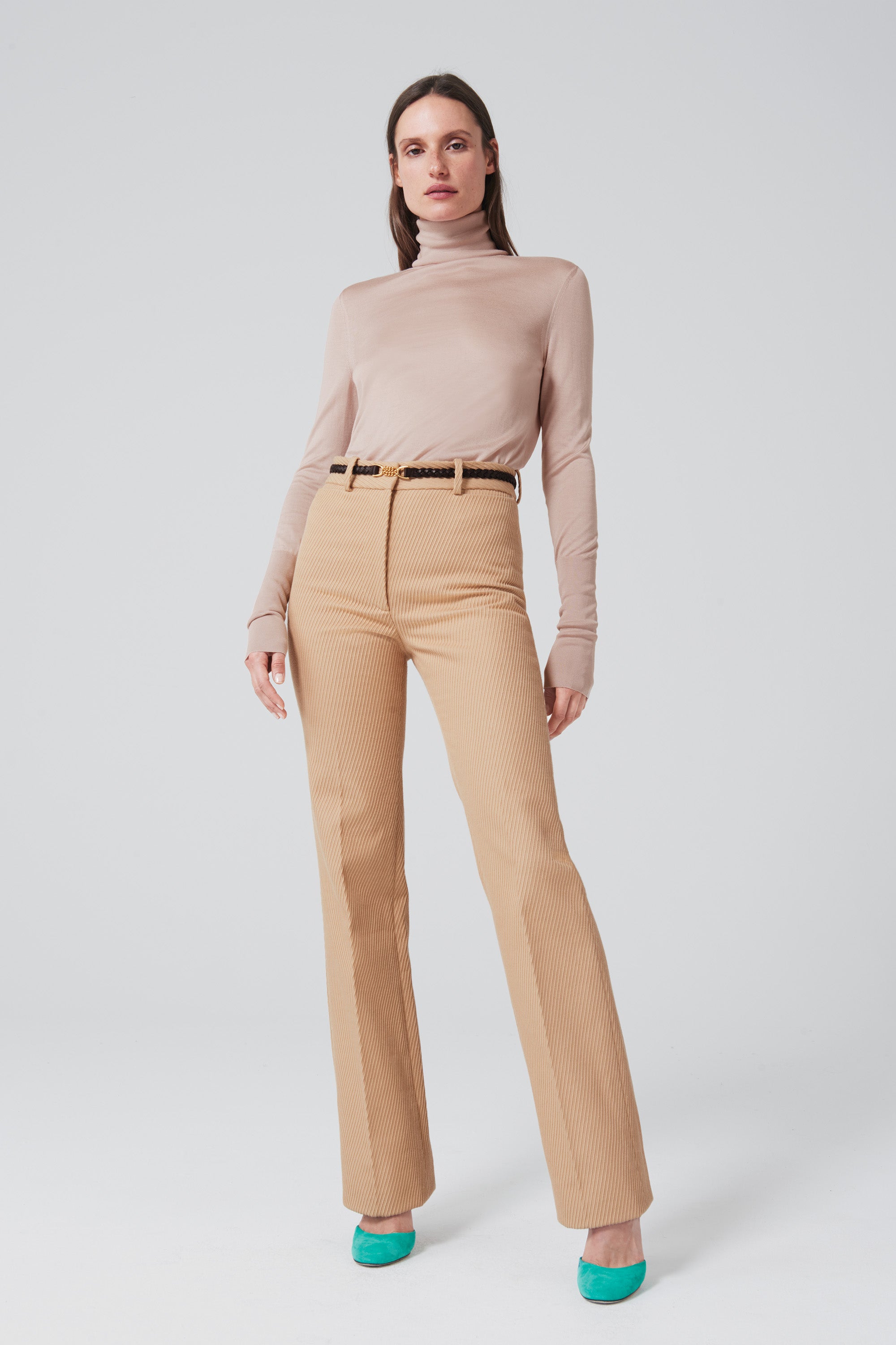 high waisted slim leg trousers