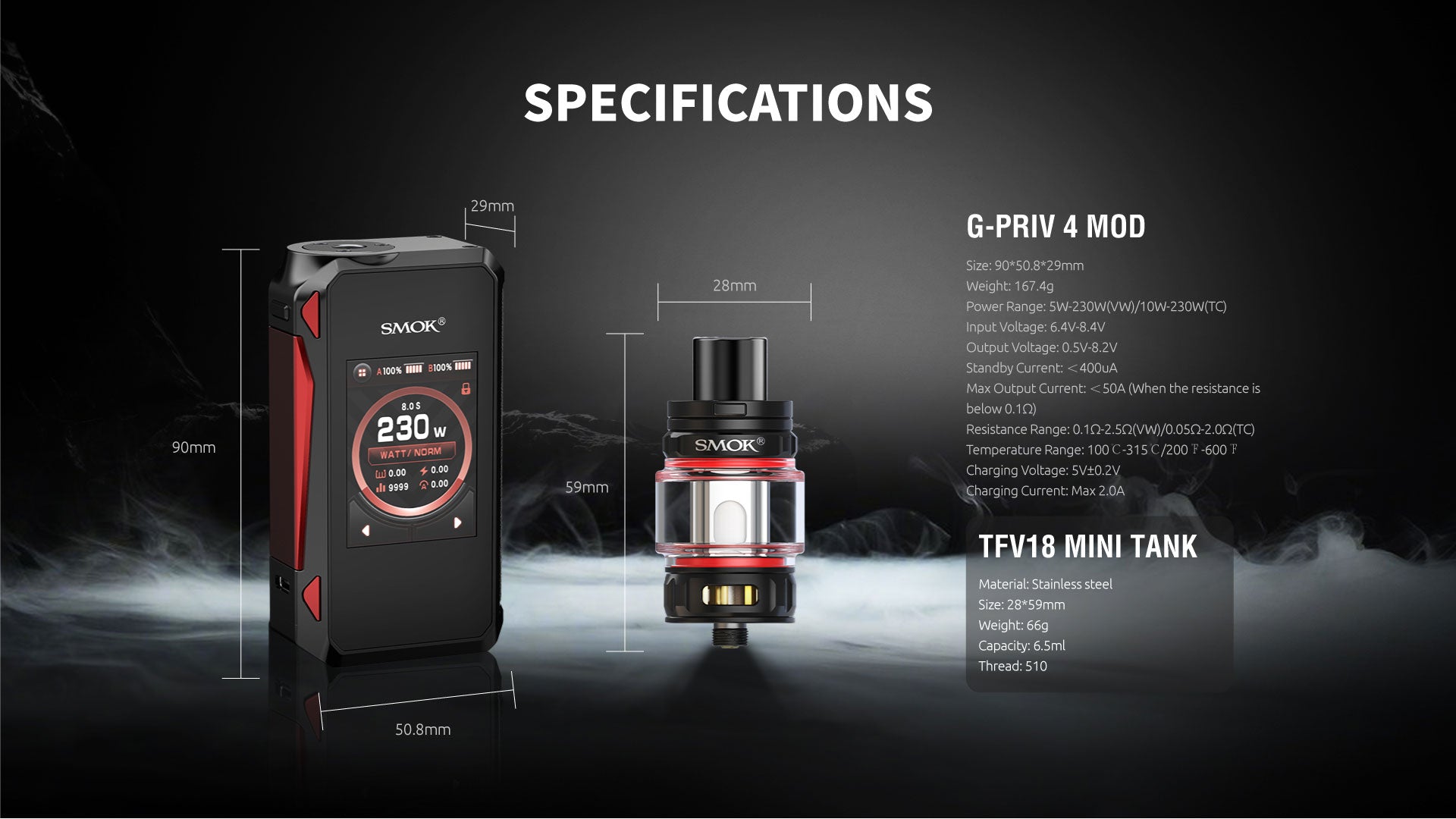 smok g-priv 4 specifications