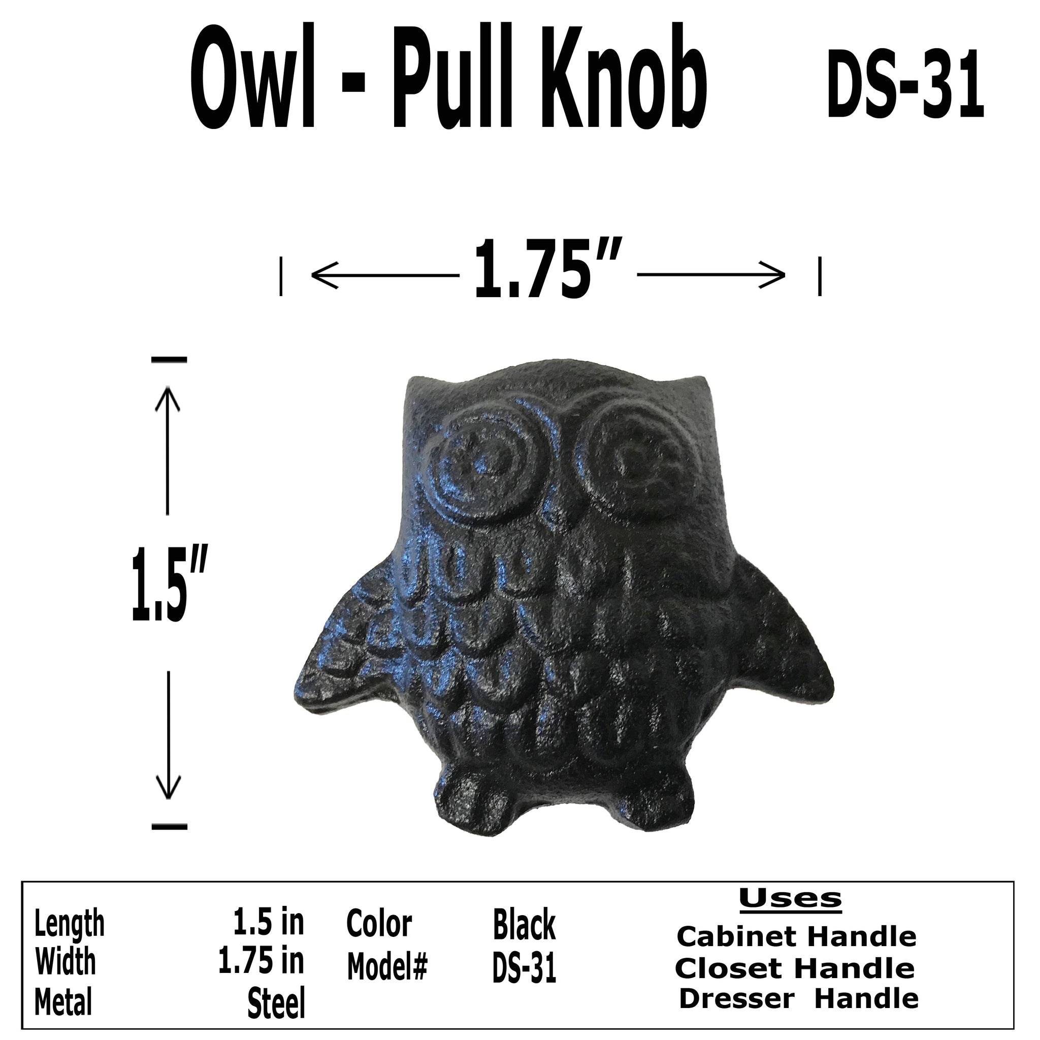 1 75 Owl Cabinet Door Pull Knob Ds 31