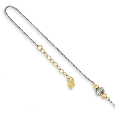 14K Two Tone Yellow Gold Heart Beads 10 Anklet Ankle Beach Chain Bracelet  Love Puffed: 16582258130995