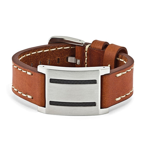 LYNX Stainless Steel & Brown Leather Bracelet - Men