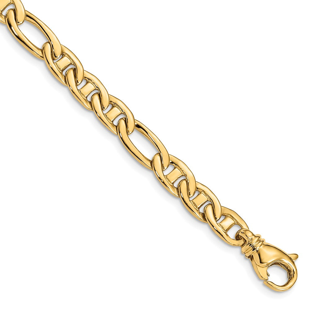 6.5mm 14K Yellow Gold Solid Flat Figaro Anchor Chain Bracelet