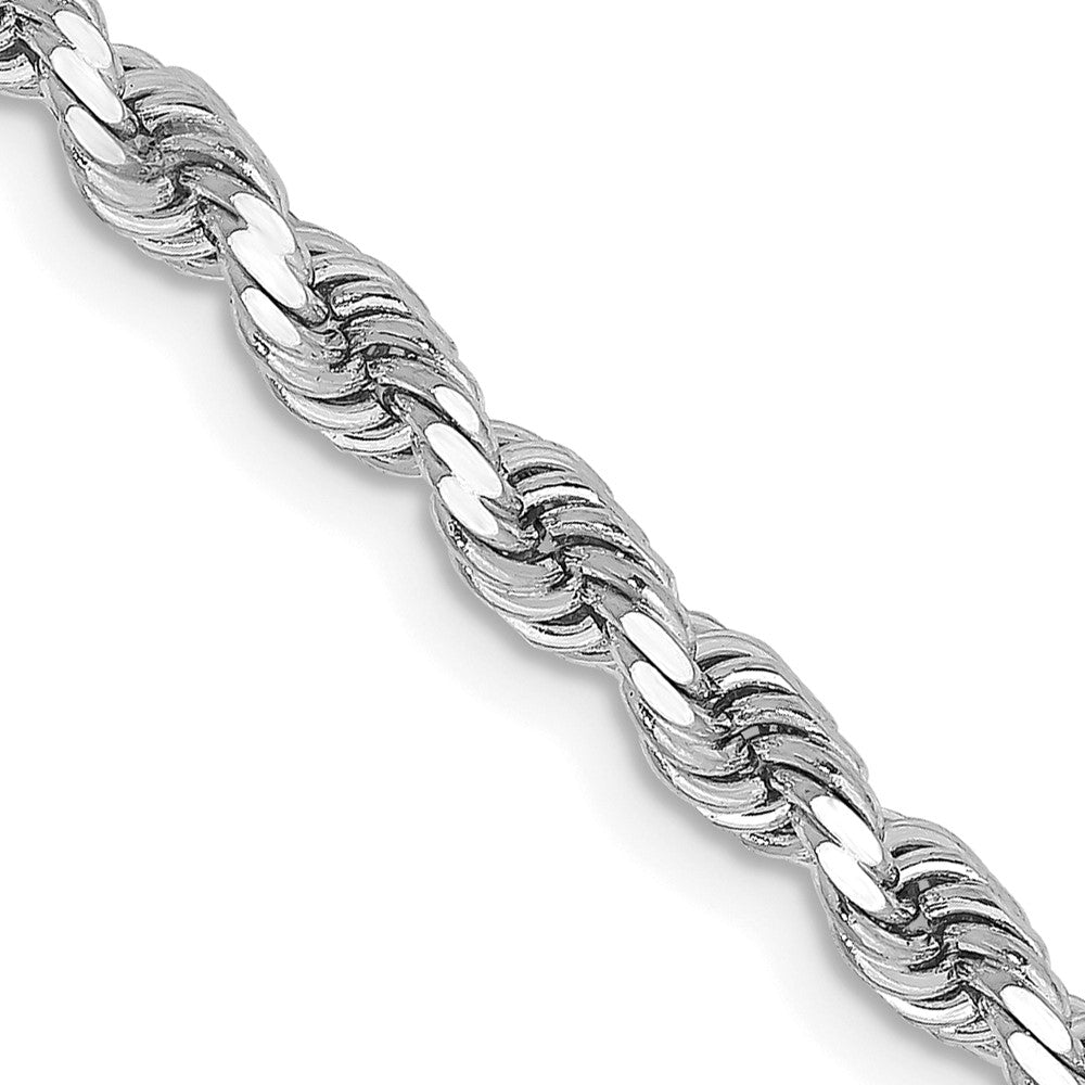 3.25mm 10k White Gold Solid Diamond Cut Rope Chain Bracelet