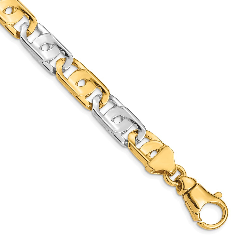 Men's 10mm 14K Two Tone Gold Fancy Anchor Chain Bracelet, 8.5 Inch