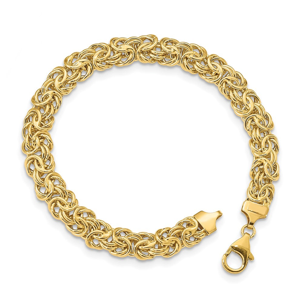 7.75mm 14K Yellow Gold Hollow Flat Byzantine Chain Bracelet, 8 I