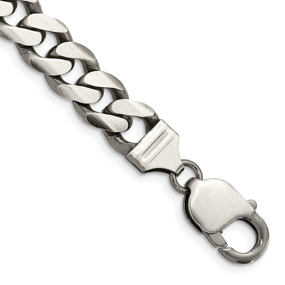 Men&#39;s 9mm Sterling Silver Solid Antiqued Flat Curb Chain Bracelet, Item C10705-B by The Black Bow Jewelry Co.