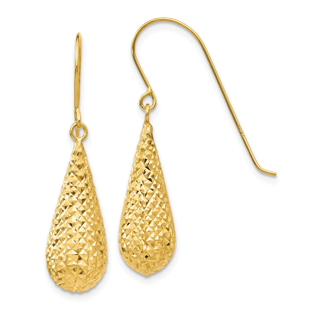 20mm Diamond Cut Puffed Teardrop Dangle Earrings in 14k Yellow Gold ...