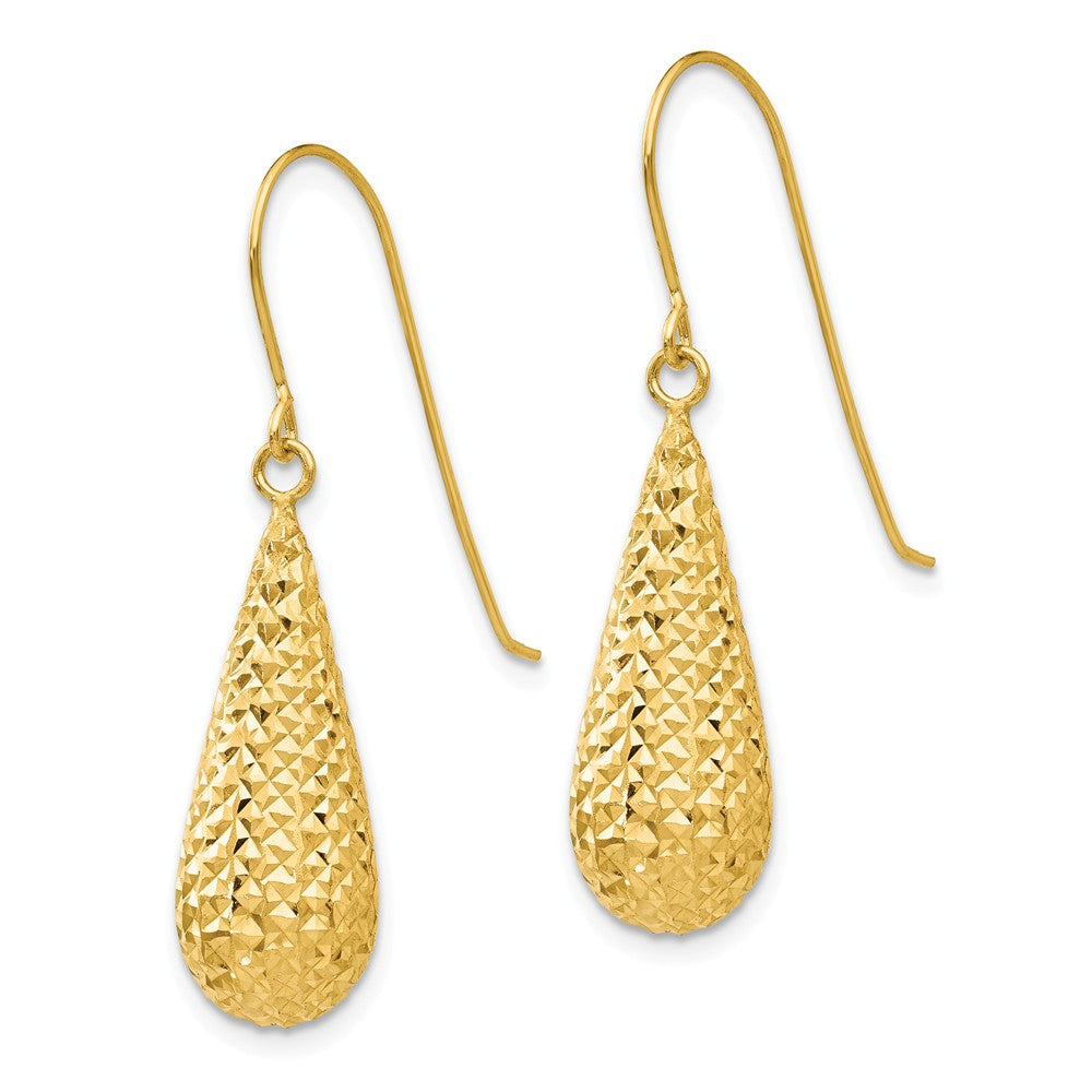 20mm Diamond Cut Puffed Teardrop Dangle Earrings in 14k Yellow Gold ...