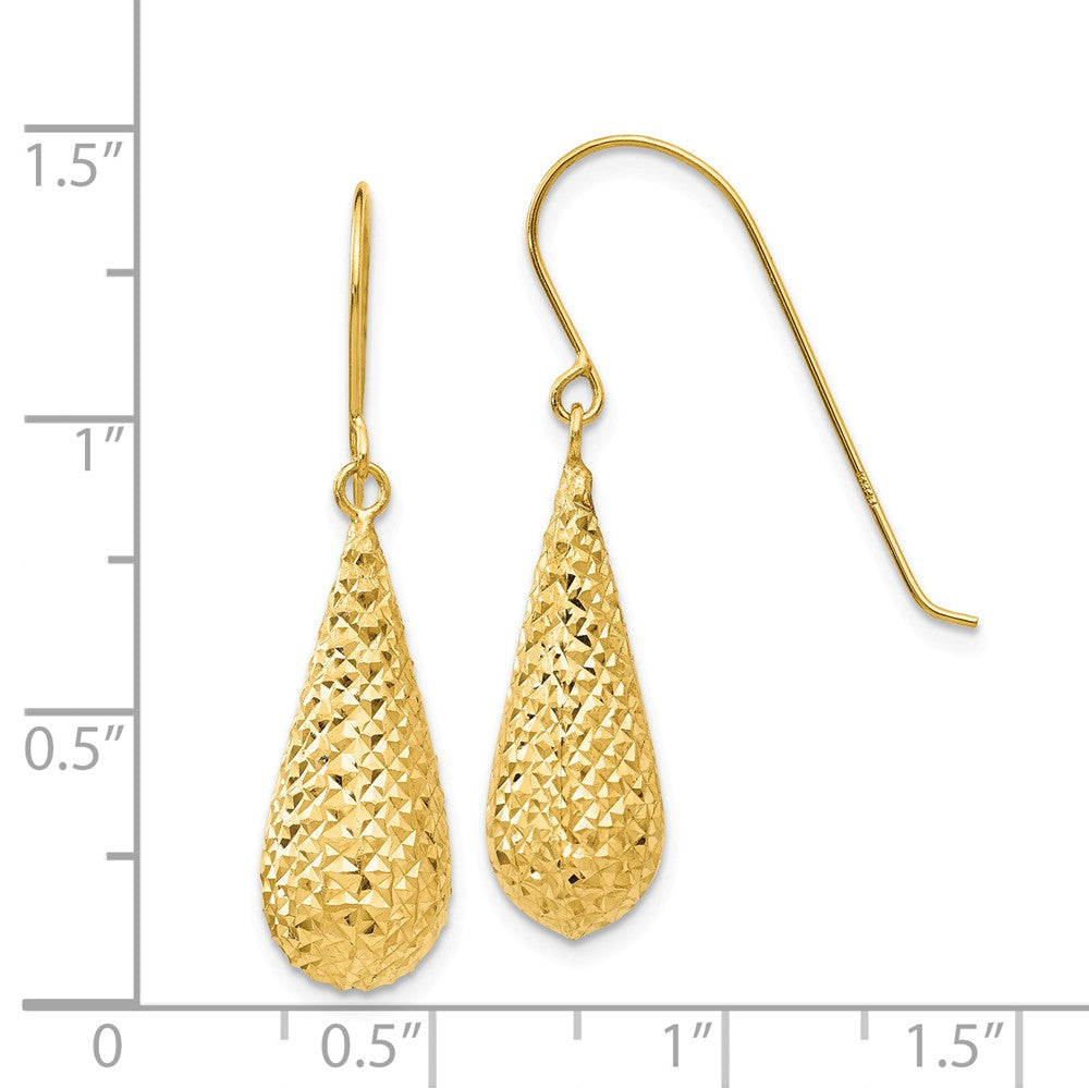 20mm Diamond Cut Puffed Teardrop Dangle Earrings in 14k Yellow Gold ...