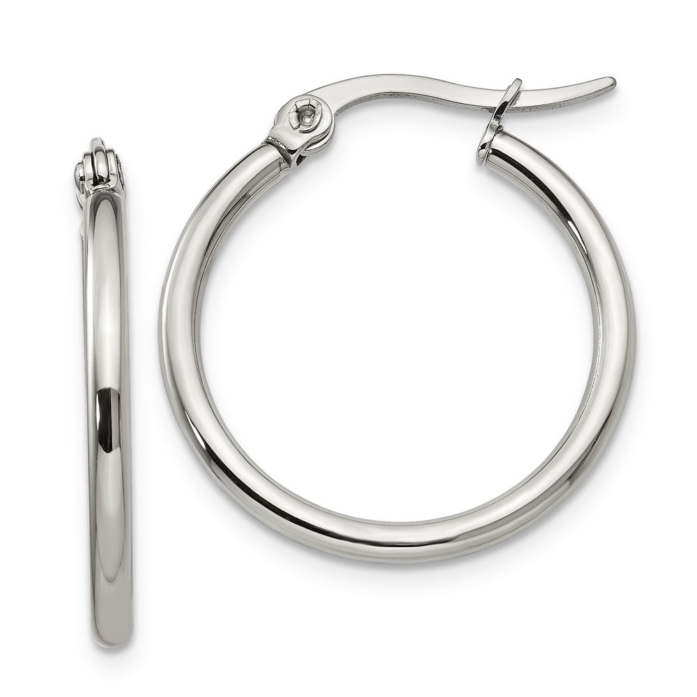 2mm Stainless Steel Classic Round Hoop Earrings - 22mm (7/8 Inch)