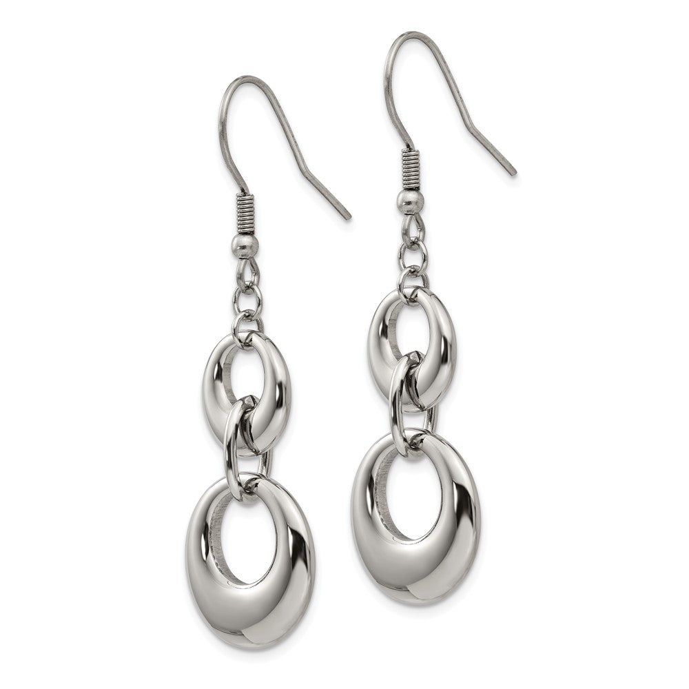 Polished Puffed Double Circle Dangle Earrings in Stainless Steel - The ...