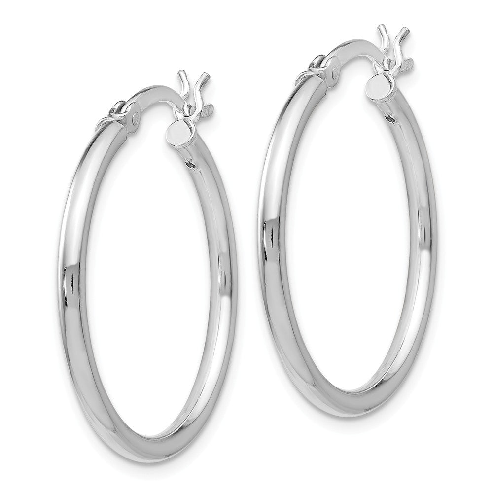 2mm Polished Sterling Silver Round Hoop Earrings, 25mm (1 in)