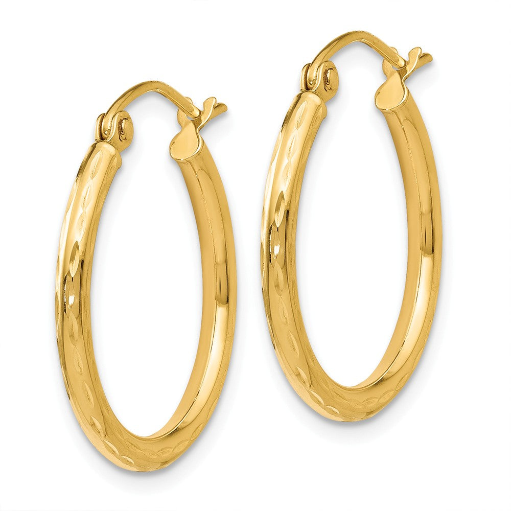 2mm Textured Round Hoop Earrings in 14k Yellow Gold, 20mm (3/4 Inch)