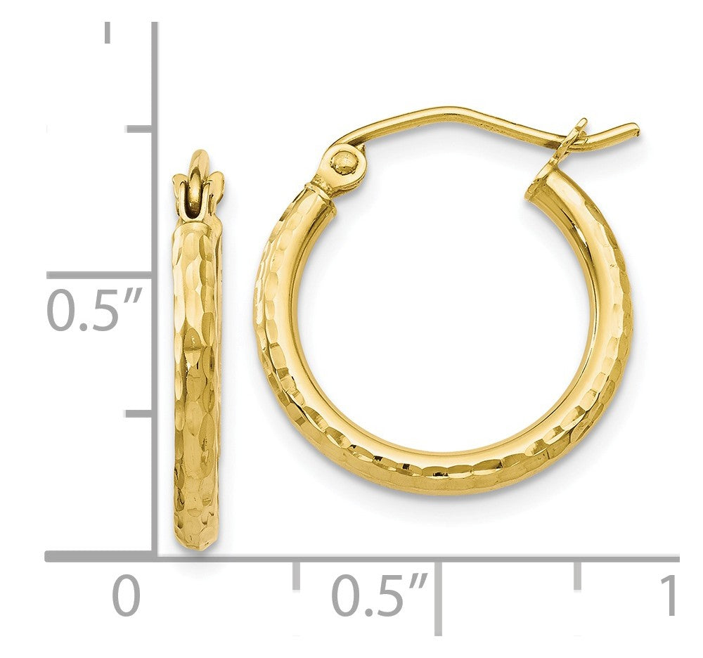 2mm 10k Yellow Gold Diamond Cut Round Hoop Earrings, 17mm (5/8 Inch ...