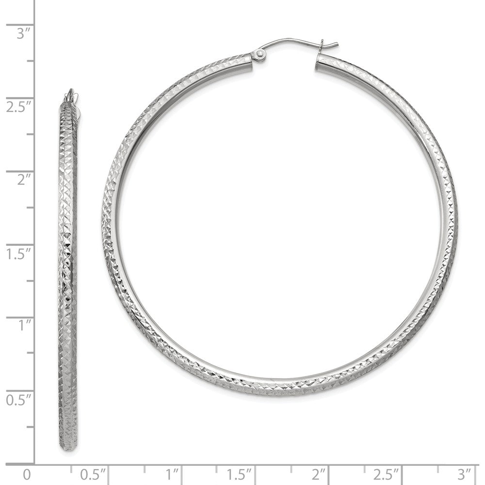 Download 3mm x 60mm, 14k White Gold, Diamond-cut Round Hoop Earrings