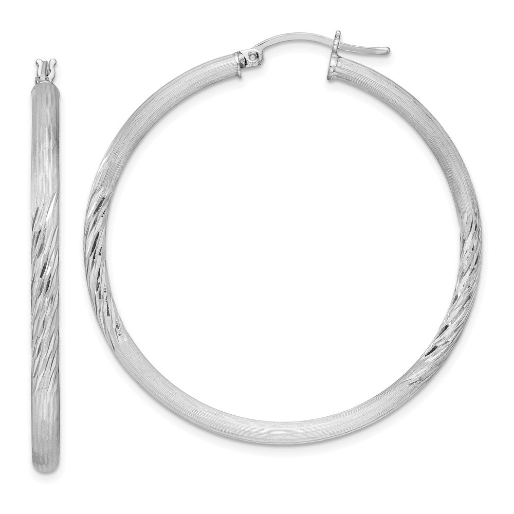 3mm, Satin, Diamond Cut Sterling Silver Hoops - 45mm (1 3/4 Inch), Item E8883-45 by The Black Bow Jewelry Co.