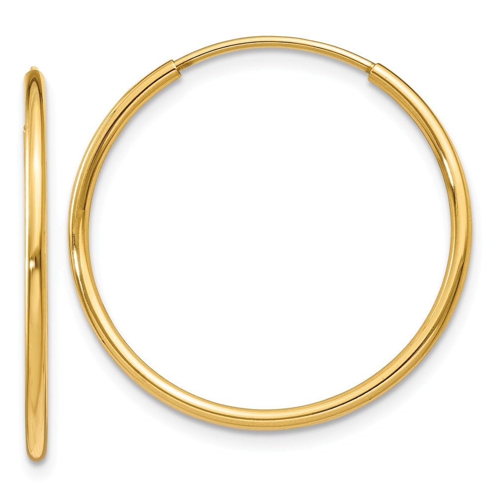 1.25mm, 14k Yellow Gold Endless Hoop Earrings, 22mm (7/8 Inch) - The ...