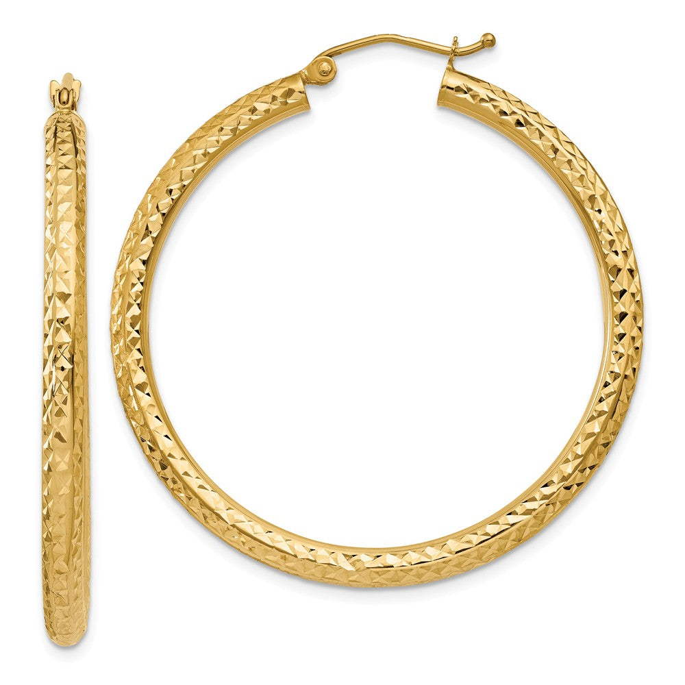 3mm, 14k Yellow Gold Diamond-cut Hoops, 40mm (1 1/2 Inch)